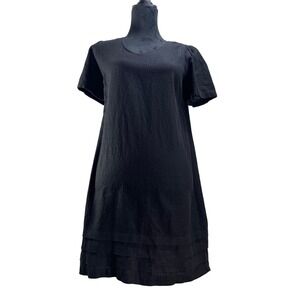 Nicole Miller Original Linen Blend Black Dress Tiered Short Sleeve M
